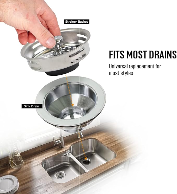 HIGHCRAFT 9843-2 Stainless Steel Kitchen Sink Strainer Basket Replacement