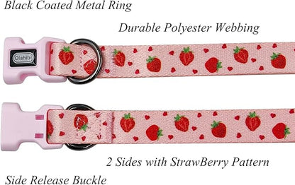 Dog Collar Leash Set, Fruit Pattern, Polyester Material, Adjustable Collar and 5ft Matching Leash, for Large Dogs.(L, Strawberry)