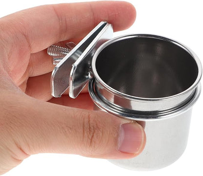 Abaodam Stainless Steel Bird Feeding Bowls with Clamp, 4.4cm and 5.5cm Cage Hanging Coop Cups for Parrot Food and Water, Compatible with Cockatiel Budgie Macaw Parakeet Cage Accessories