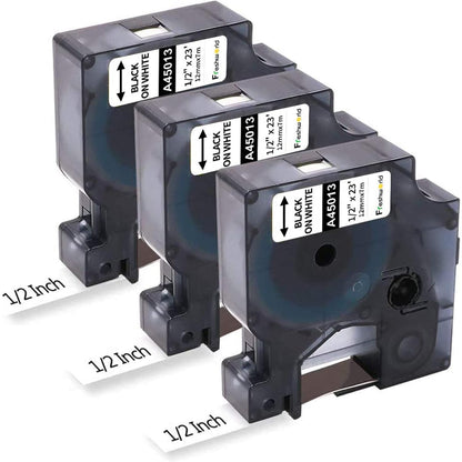 3-Pack Label Maker Tape Compatible with DYMO D1 Label Tape 45013 S0720530 Replace for D1 A45013 Refills, Black on White, 1/2 In x 23Ft, for Dymo LabelManager 160 420P 210D 280 360D PnP 220P 260P 500TS