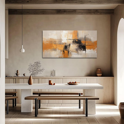 Sense&Sensitivity Arts Modern Abstract Canvas Wall Art - Premium Textured Orange, Grey, Black Artwork for Home and Office Decor Wall Painting Contemporary Geometric Print Pictures Home Decoration Ideas