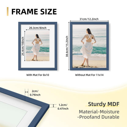 YESKAY 11x14 Picture Frame Set of 9 Photo Gallery Wall Frame Set Display Pictures 8x10 with Mat or 11 x 14 Without Multi Photo Frames for Wall Mounting or Table Top Display, Blue