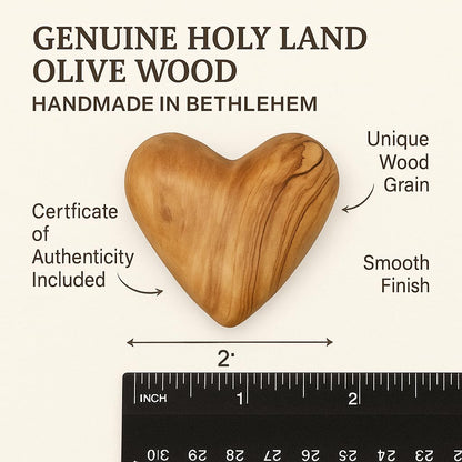 Zuluf Set of 2 Olive Wood Hearts 2 x 2 Hand Carved Wooden Heart Rustic Farmhouse Table Centerpiece Wedding Decoration Valentine Home Gift Sympathy Keepsake Made in Bethlehem w/Certificate