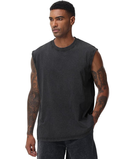 SnowElve 3 Pack Mens Workout Tank Tops Sleeveless Tee Shirts Men Muscle Shirt Gym Acid Wash T Shirts Running Beach Loose Fit Tee(BKAGAC,S)