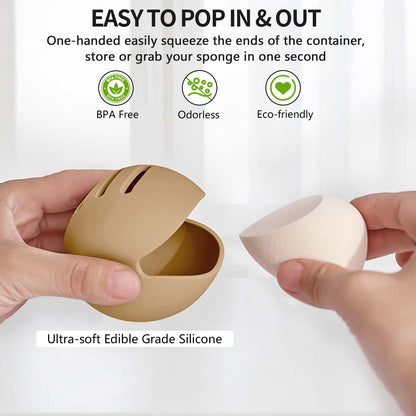 2 Pcs Makeup Sponge Holder,Double-Sided Breathable Silicone Beauty Blender Holder for Travel or Daily,Shatterproof Make-up Travel Case Quick Drying Easy to Carry,Grey+Pink