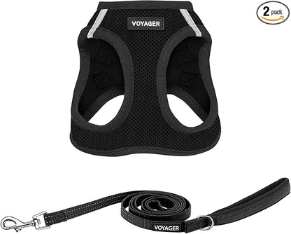 Best Pet Supplies Voyager Step-in Air All Weather Mesh Harness and Reflective Dog 5ft Leash Combo with Neoprene Handle, for Small, Medium and Large Breed Puppies - Black, X-Small