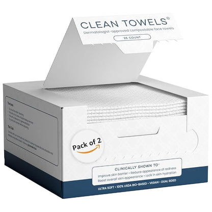 Clean Skin Club Clean Towels®, 100% USDA Biobased Face Towel, Disposable Face