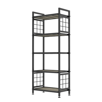 GIOTORENT 5-Tier Pantry Shelves with Wooden Boards, Heavy Duty Storage Shelves & Book Shelf, Adjustable Metal Shelving Unit for Kitchen Bathroom Laundry Organizer, Sturdy Rust-Resistant, Black