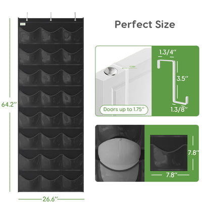 Unjumbly Baseball Hat Rack, 24 Pocket Over-The-Door Hat Organizer with Clear Deep Pockets to Display Baseball Caps Collection, Complete with 3 Over Door Hooks (Black, 24 Pockets)