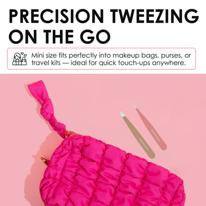 Japonesque Mini Tweezers 2 Pack – Precision Eyebrow Plucking Tool with Slant Tip and Point Tip Tweezer, Stainless Steel Hair Removal for Home and Travel