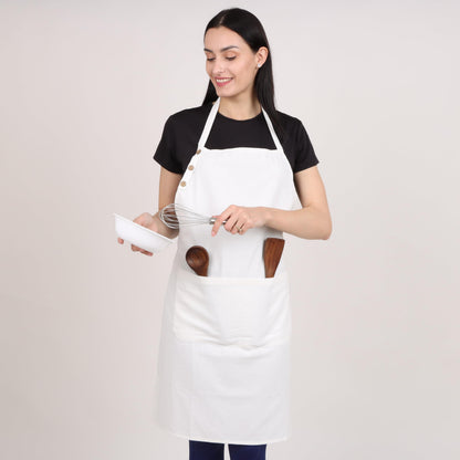 Natural Craft 2 pack Cotton Kitchen Apron, White, 33 Inches Long, 2 Pockets, Adjustable, Machine Washable