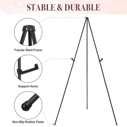 DDEAT Easel Stand for Wedding Sign & Poster 63'' Easels for Display Portable Art Easel for Floor Adjustable Metal Easel Black
