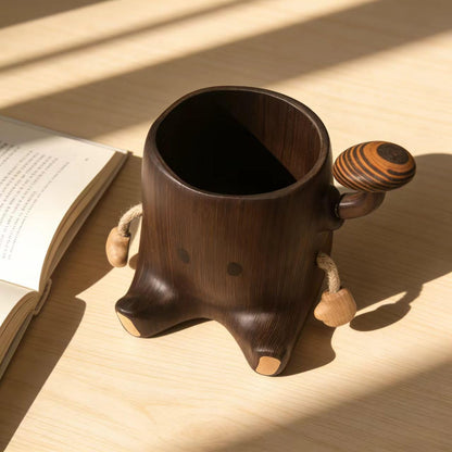 Wood2Play Handmade Stump Pen Holder, Wooden Desk Organizer, Stationery Box, Wood Pen Cup, Desktop Decor Gift, Office School Supplies Storage