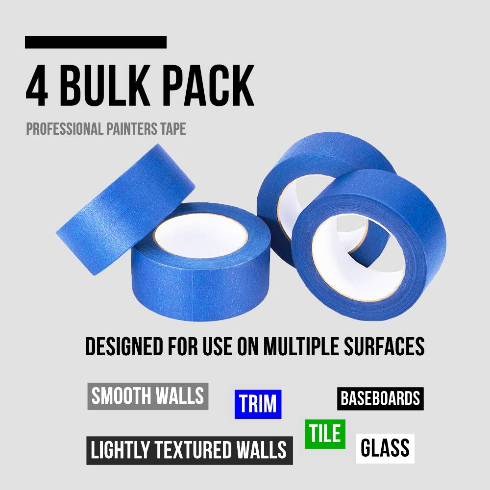 Lichamp Blue Painters Tape 2 inches Wide, Bulk 4 Pack Original Blue Masking Tape, 1.95 inch x 55 Yards x 4 Rolls (220 Total Yards)