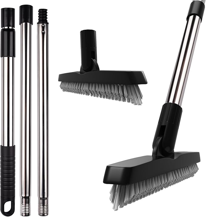ITTAHO 2 Pack Grout Brush with Long Handle, Swivel Cleaning Grout Line Scrubber