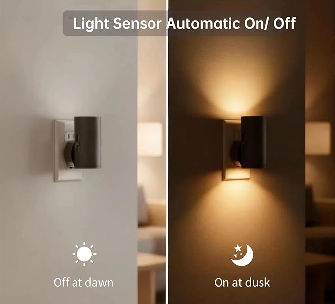 TSEXES LED Night Light Plug in,Night Lights Plug into Wall 2700K Warm White | Dusk to Dawn Sensor,5-300LM Adjustable Brightness,Dimmable Night Light,for Kitchen,Hallway,Bedroom,Stairway,2 Pack