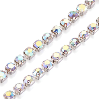 Fashewelry 10 Yards Crystal AB Rhinestone Close Cup Chain 2mm Trimming Beaded Applique Claw Chain Roll for DIY Art Craft Clothes Wedding Party Decoration
