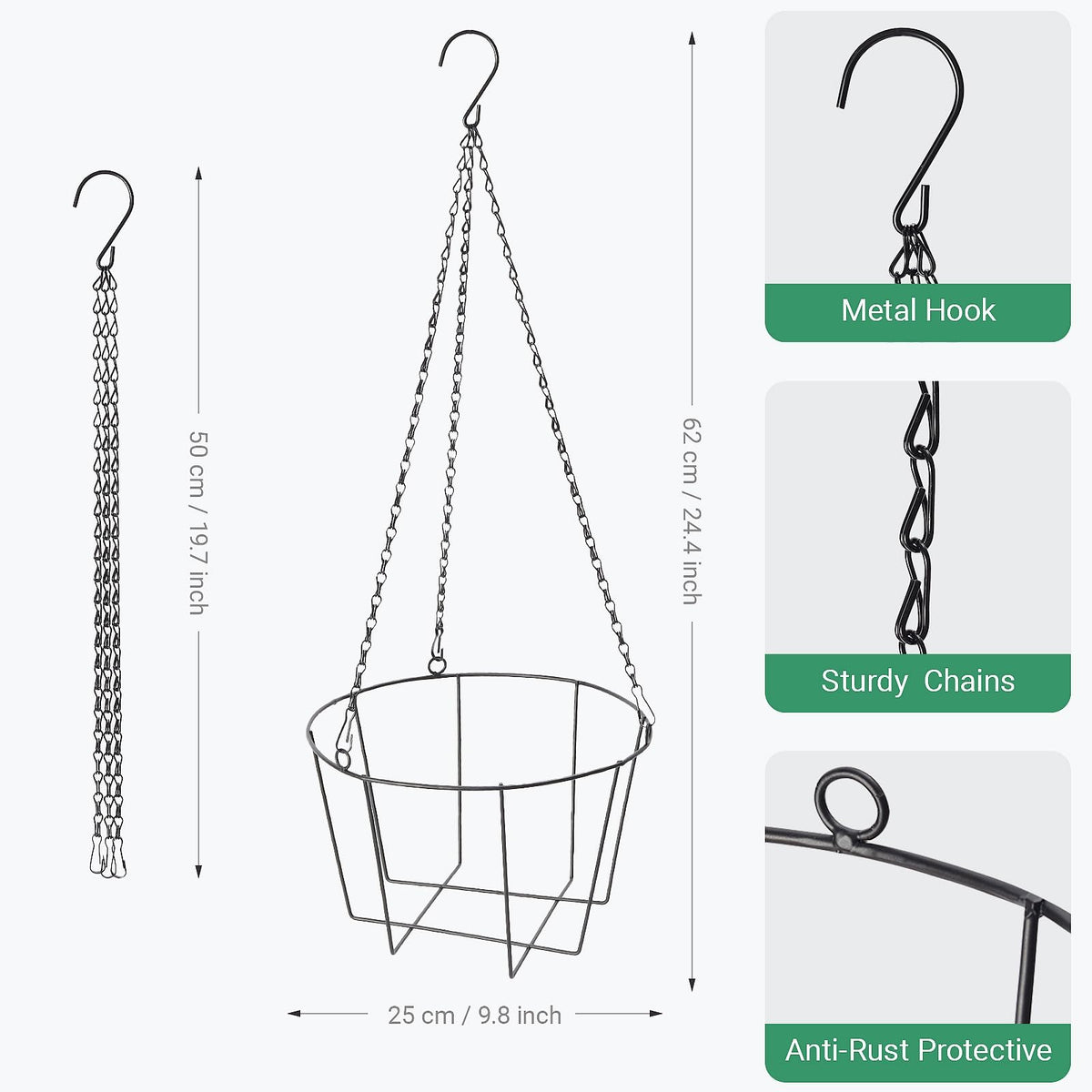 ZYUXUAN Metal & Macrame Plant Hanger Indoor/Outdoor Use – Heavy Duty Hanging Planter Holder with Basket for Ceiling, Window, Patio – Decorative Hanging Pot Tray for Plants(12 Inch, 2-Pack)