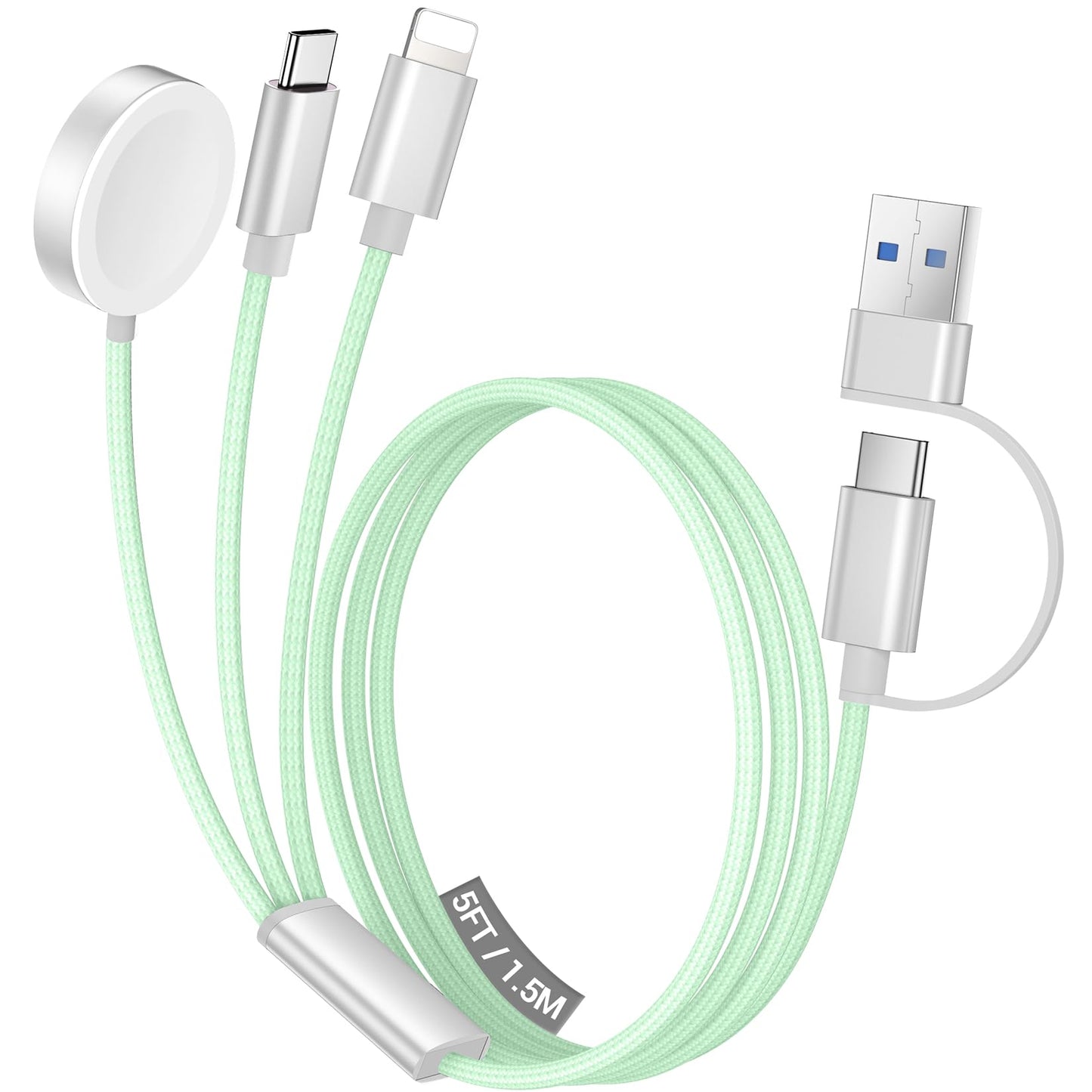 Temdan for Travel Vacation Essentials,3 in 2 USB C Cable for Apple Watch Charger/iPhone 17 Charger/Lightning,Multi Charging Cable Cord,Camping Essentials,Designed for iWatch &iPhone 16-12-5FT Purple