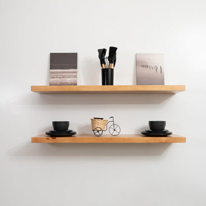 URBANDI, Rustic Floating Shelves, Set of 2, Hidden Bracket, Solid Wood, Heavy Duty, Wall Mounted Shelves, (Brown, 36Wx12D)