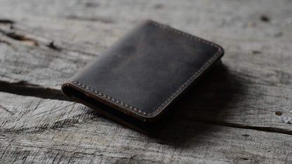 Handmade Distressed Men's Minimalist Leather Wallet Card Holder Wallets for Gifts Dark Brown style1
