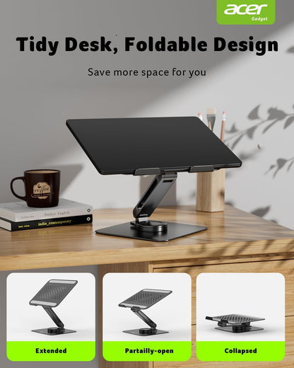 acer Laptop Stand for Desk - with 360 Swivel Base, Rotating Laptop Riser for Desk, Adjustable Computer Stand for Laptops, Ergonomic Riser Holder Foldable, Portable MacBook Pro Air (10-16") - Black