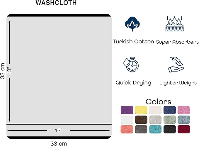 Hawmam Linen Luxury Cotton Washcloths 13x13 Inch