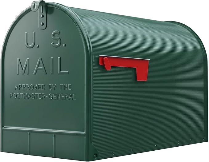 Plexon Jumbo Size Rural Mailbox, 3175 cu-in Capacity, Galvanized Steel, Powder-Coated, 15 in. H x 11.69 in. W x 24.82 in. L, Green, Extra Large