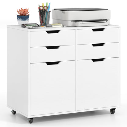 Giantex 4-Drawer File Cabinet, Rolling Printer Stand with 2 Lockable Wheels, Wooden Lateral Filing Cabinet, Load 298 Lbs, Under Desk Craft Storage Organizer for Home Office Organization (White)