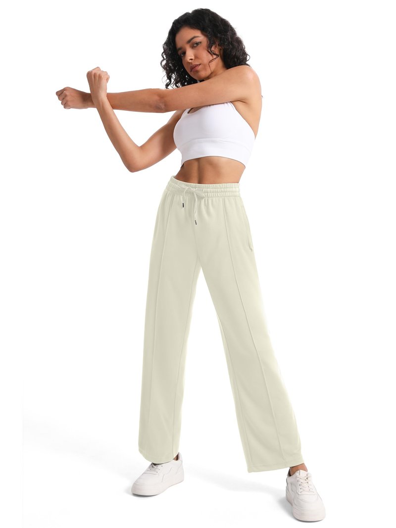 Tapata Petite Women's 28" Inseam Casual Pants Track Athletic Sweatpants Warm Up Loose Side Stripe Street Slacks, Beige, S