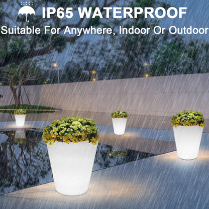 16-in Round LED Flower Pot Outdoor, Large Rechargeable LED Planter Light w/Remote, Dimmable RGB Color Changing Illuminated Planter, Modern Waterproof Light Up Plant Pot for Home Balcony Porch Yard