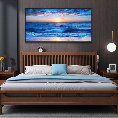 Wapluam Canvas Wall Art - Large Blue Ocean Beach Wall Painting for Living Room, Bedroom, Office - Framed