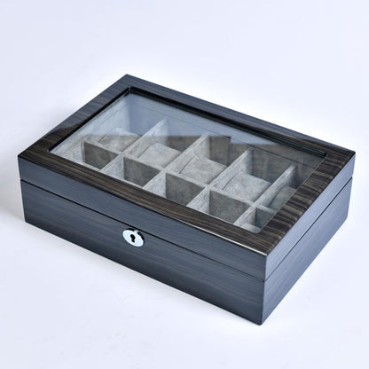 Watch Box for Men 10 Watches Storage box&Organizer Smart Watch Display Case - Ebony Wood with Soft Velvet Interior-Large Glass Window-Gift for Women and Man (10W-GYG)
