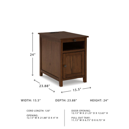 Signature Design by Ashley Treytown Chairside End Table, Built-in Charging Station, Narrow Side Table for Small Spaces, Brown
