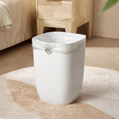 Bathroom Trash Can, Plastic Rectangular Garbage Can with Trash Liner Holder for Bedroom, Living Room, Small Indoor Waste Basket, 7L, White