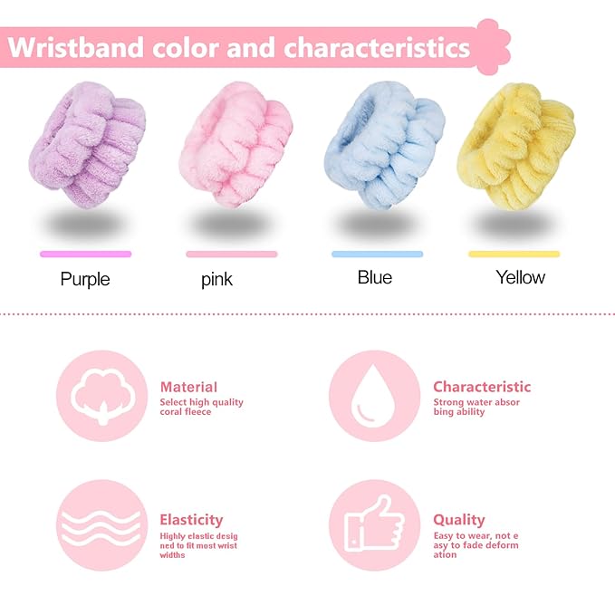8pcs Wrist Bands for Washing Face, Absorbent Face Washing Wristbands,