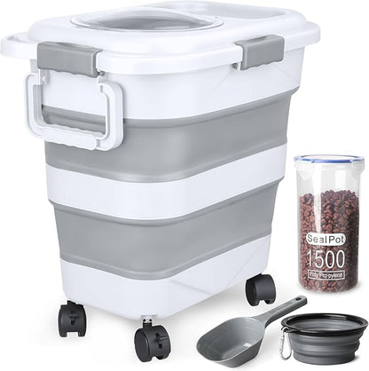 Dog Food Storage Container，10-25 lbs Airtight Collapsible Cat Food Storage