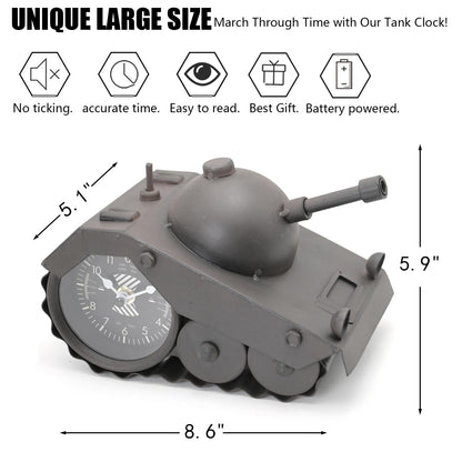 AOROTOE Army Tank Desk Clock for Men - Military Veteran Gifts, Silent Non-Ticking Metal Tank Sculpture, Man Cave Office Desk Decor Handcrafted 8.6×5.1 Inches