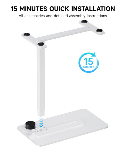 BIZUM Adjustable Bedside Table with Swivel Hidden Wheels Pneumatic Rolling Desk Mobile Standing Desk with Cup Holder for Hospital Home(27.6"x15.8" White)