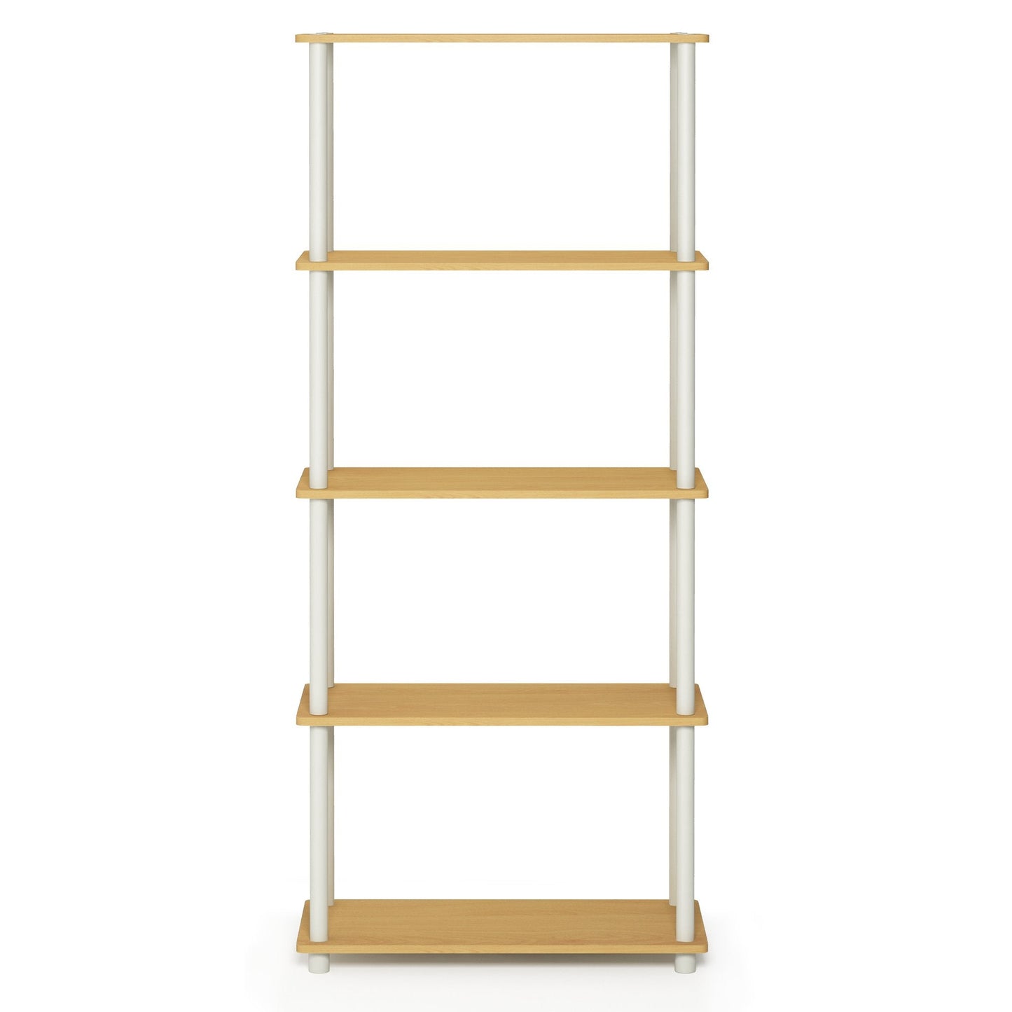 Furinno TURN-N-TUBE Storage Shelves, 5-Tier Book Shelf, Corner Shelf, Toolless Open Shelves, for Organization and Storage, Living Room, Garage, Home Office, Beech