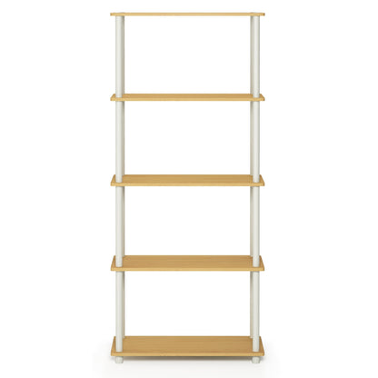 Furinno TURN-N-TUBE Storage Shelves, 5-Tier Book Shelf, Corner Shelf, Toolless Open Shelves, for Organization and Storage, Living Room, Garage, Home Office, Beech