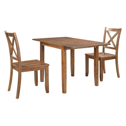 LUMISOL Farmhouse 3-Piece Drop Leaf Dining Table Set with 2 X-Back Chairs, Space-Saving Wood Table and 2 Chairs, Extendable Kitchen Table Set, Walnut