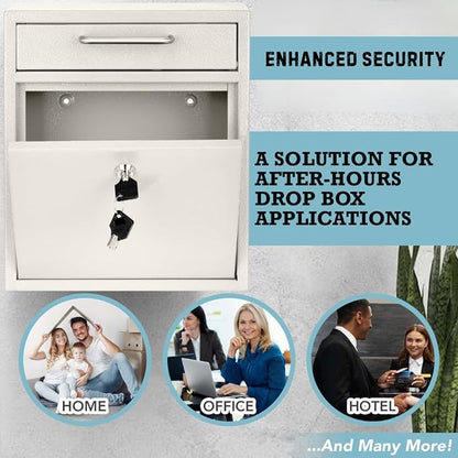 AdirOffice Wall Mount Mailbox - Mailbox with Lock and Keys- Durable Wall Mounted Locking Mailbox and Cash Drop Box for House, Apartments and Bussiness After Hours Deposits
