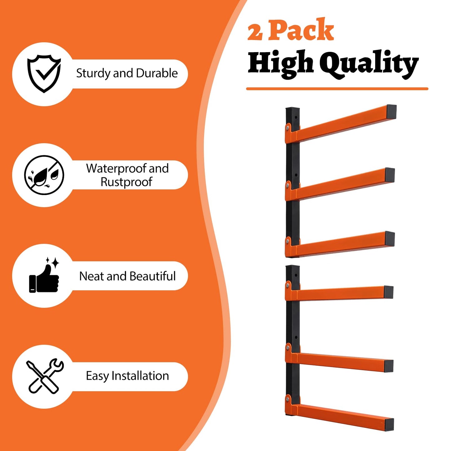 HOME RIGHT 2 Pack Lumber Rack,Wood Organizer and Lumber Storage Rack Wall Mount with 3-Level,Orange Heavy Duty Metal Wood Storage Racks for Indoor and Outdoor