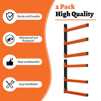 HOME RIGHT 2 Pack Lumber Rack,Wood Organizer and Lumber Storage Rack Wall Mount with 3-Level,Orange Heavy Duty Metal Wood Storage Racks for Indoor and Outdoor