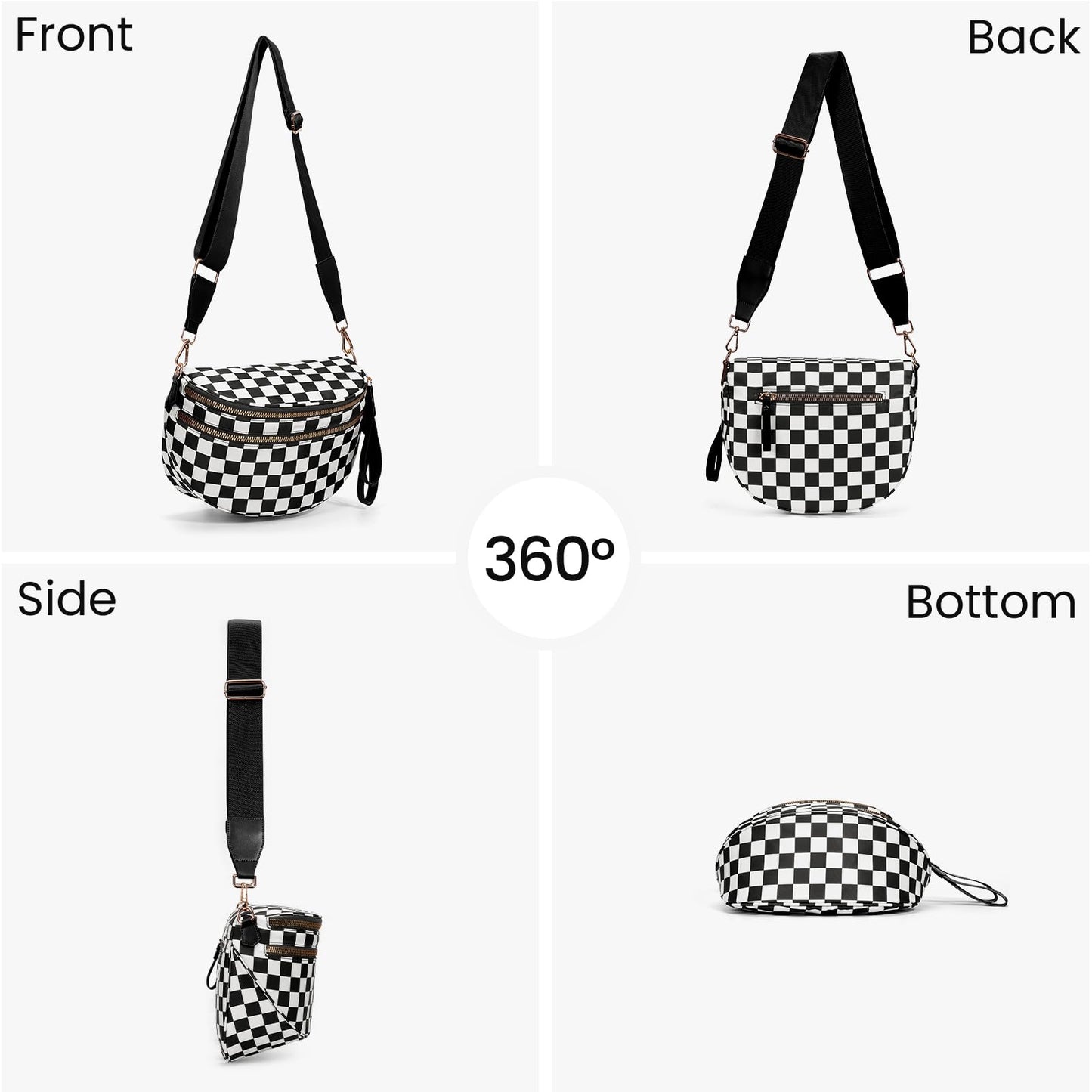 Checkered Crossbody Bum Bags for Women Nylon Checkered Purse Checkerboard Fanny Pack