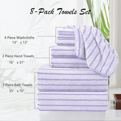 Oliven 8 Pcs Purple Cabana Stripe Large Bath Sheet Set Oversized Bath Towel-2