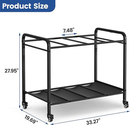 Black Yoga Mat Storage Rack Basket with Wheels, Floor-Standing Metal Yoga Mat Cart Workout Equipment for Foam Roller Dumbbells Kettlebells,in Gym,Fitness Classes, Yoga Studio & Home Gym