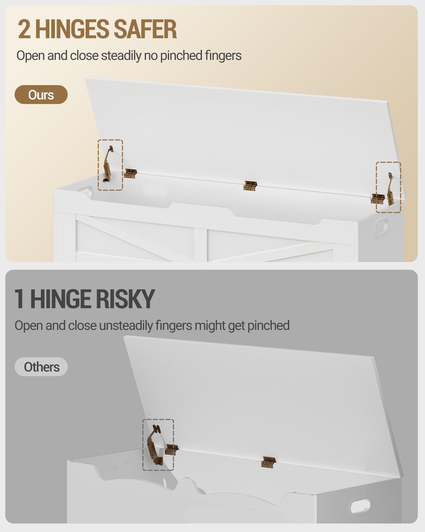 Hzuaneri 47.2" Storage Chest, Extra Large Storage Trunk with 2 Hinges, Wooden Box Bench, Lift-Top Organizer Chest, Shoe Bench for Entryway, Bedroom, Living Room, White SB13403X