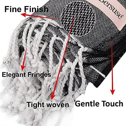 Bersuse Towels Anatolia XL Beach Blanket Throw Blanket Turkish Towel 100% Cotton Extra-Large Quick-Dry Lightweight Premium Peshtemal Towel - 61x82 Inches, White Gold